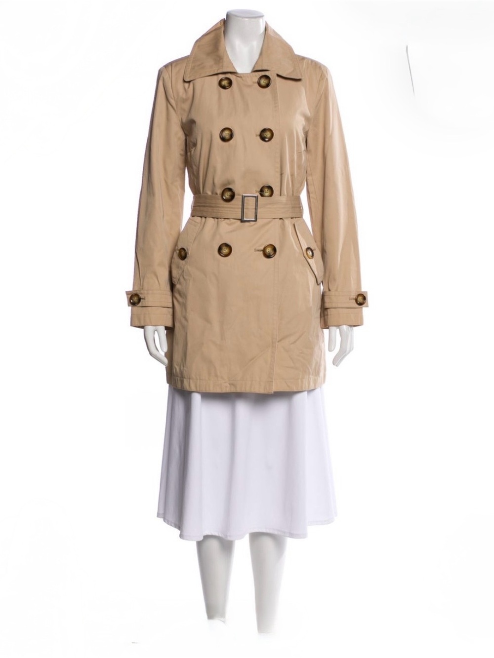 London Fog Classic Beige Double-Breasted Trench Coat with Belt size small.